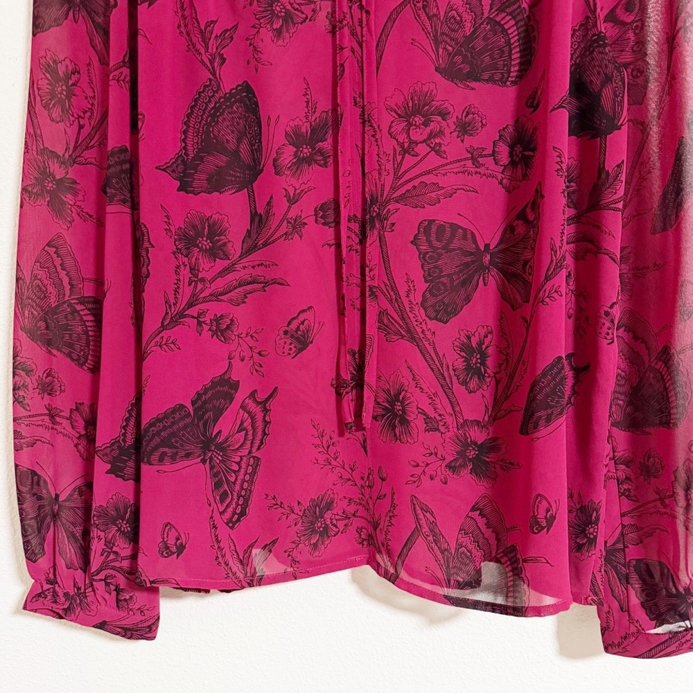 Loft Butterfly Floral Tie Neck Chiffon Blouse - Picture 4 of 10